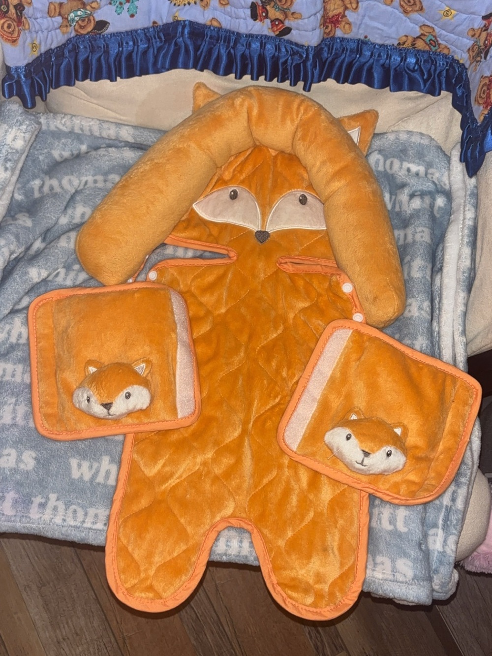 Orange Fox Plush Infant Head Support and Seat Liner Set